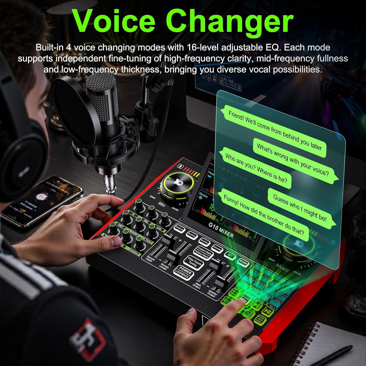 Streaming Mic Condenser - Tenlamp G10 Live-Streaming Audio-Interface Gaming-Audio-Mixer, Podcast-Ausrüstung