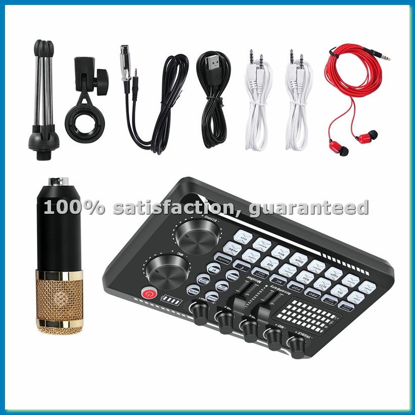 Streaming Mic Condenser - F998 Soundkarten-Set, BM-800 Mikrofon-Kit, mit Live-Soundkarte,